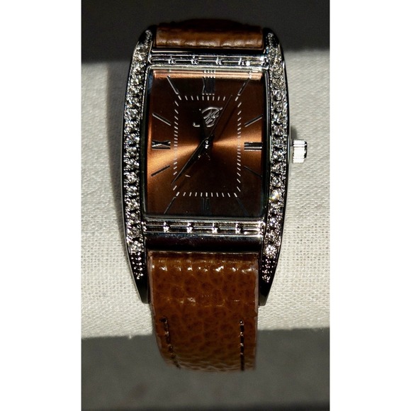 New Burgi Quartz Womens Watch BTV135‎ Brown Leather Strap 27mm Crystal Bling main image 16